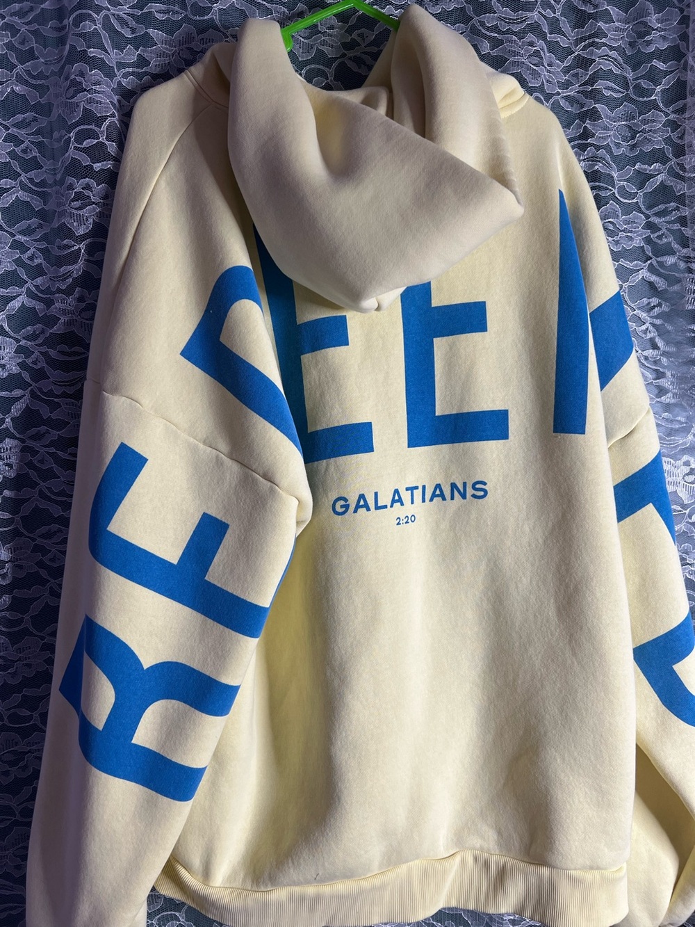 GLO Redeemed Yellow and Blue Oversized Cozy Hoodie Sweater Size XL
